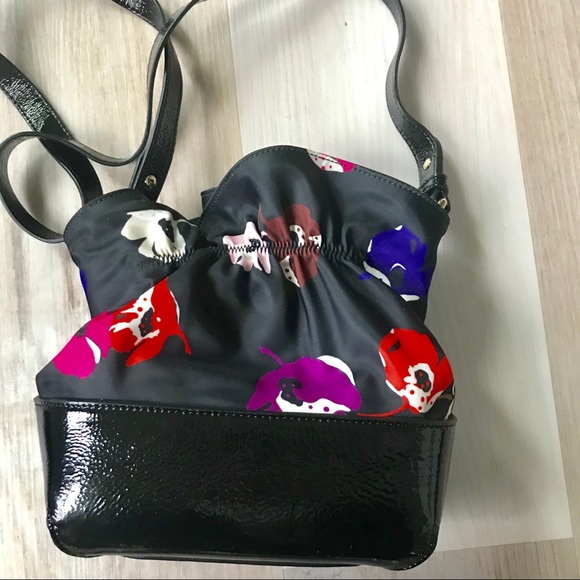 Kate Spade Black Floral Satin Bucket Shoulder Bag - Picture 4 of 5